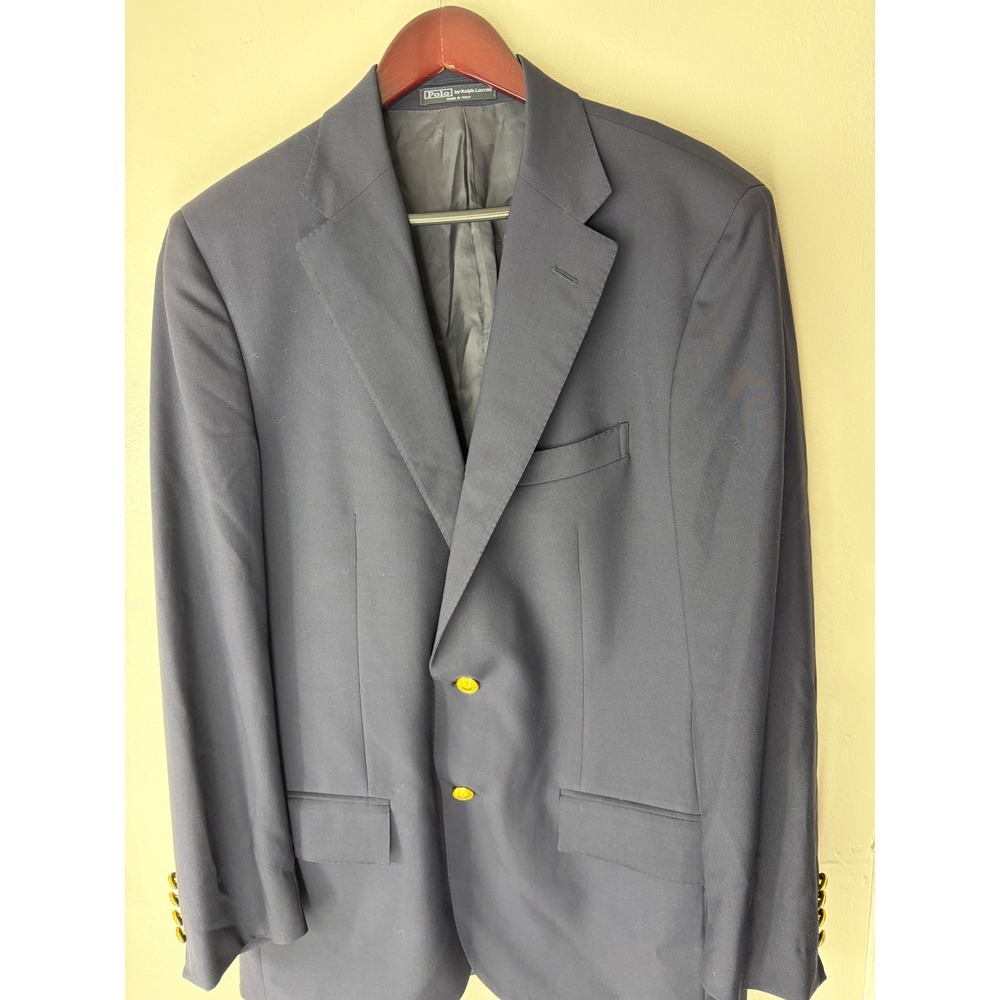 Polo Ralph Lauren Blue Label Navy Blazer 42L Italy Virgin Wool Gold Button